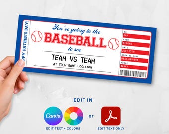 Sjabloon cadeaubon honkbalwedstrijd, bewerkbaar canva-ticket, afdrukbare verrassingssportvoucher