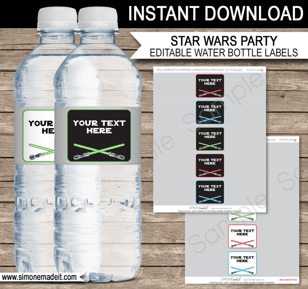 Star Wars Water Bottle Labels or Wrappers - Printable Birthday Party ...