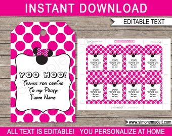 Minnie Mouse Favor Tags: Editable Birthday Party Thank You (Digital Download)