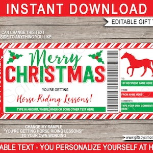 Reitstunden Geschenkgutschein Vorlage Zertifikatskarte - Printable Weihnachten - Ausritte Pferderücken Lease - EDITIERBARER Text DOWNLOAD