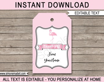 Flamingo Favor Tags - Flamingo Thank You Tags - Birthday Party Favors - Printable Flamingo Tags - INSTANT DOWNLOAD with EDITABLE text