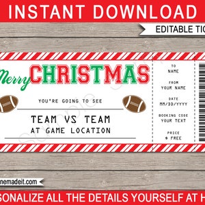 Fußball Spiel Ticket Weihnachtsgeschenk Vorlage - Druckbare Überraschungsgeschenk Gutschein Coupon - INSTANT DOWNLOAD - EDITIERBAR