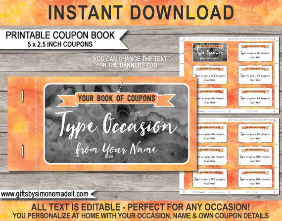 Printable Coupon Book Personalized Coupons Gift Vouchers - Etsy