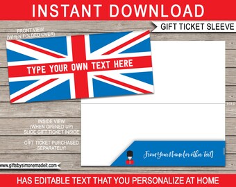 Printable Ticket Jacket, Envelope, Sleeve for London Trip Gift Tickets - Christmas Birthday Mother's Day Retirement - INSTANT DOWNLOAD