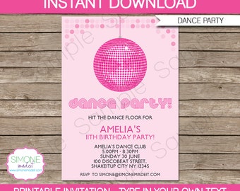 Dance Party Invitation Template - Birthday Party - INSTANT DOWNLOAD with EDITABLE text - you personalize at home