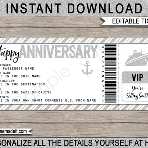 Biglietto per la crociera regalo per l'anniversario - Carta d'imbarco - Certificato coupon voucher regalo stampabile - Vacanza a sorpresa - DOWNLOAD TESTO MODIFICABILE