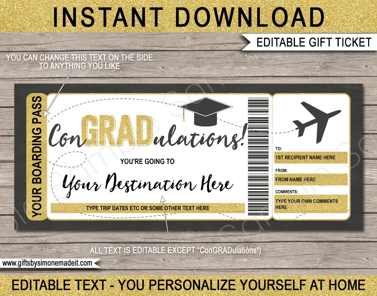 graduation boarding pass template surprise grad trip reveal etsy