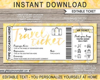 Surprise Travel Ticket Gift Idea Printable Boarding Pass Template - Getaway Trip Holiday Vacation Bus Plane Road Trip Cruise Motorbike Train