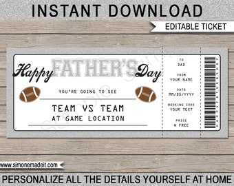 Father's Day Football Ticket Gift Voucher - Printable Surprise Football Game Ticket Certificate Card Coupon for Dad - EDITABLE TEXT DOWNLOAD