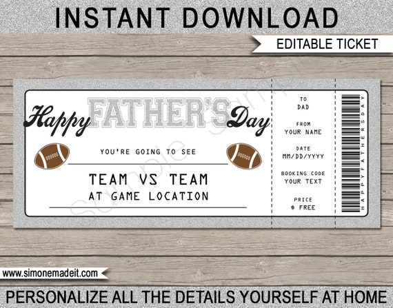 fathers day football ticket gift voucher printable football game