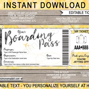 Printable Boarding Pass Template Surprise Fake Airline Ticket Trip Gift - Airplane Flight Destination Plane - INSTANT DOWNLOAD text EDITABLE