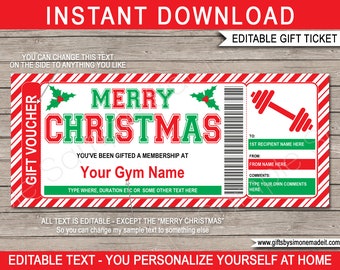 Cupón de regalo de membresía navideña para gimnasio: Texto editable (descarga instantánea)
