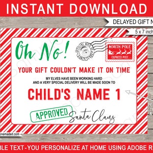 Ontbrekende cadeau-kerstkaart van de Kerstman-sjabloon - Uitgestelde cadeaumelding, laat aankomend cadeau, cadeau is onderweg, Oh nee INSTANT DOWNLOAD