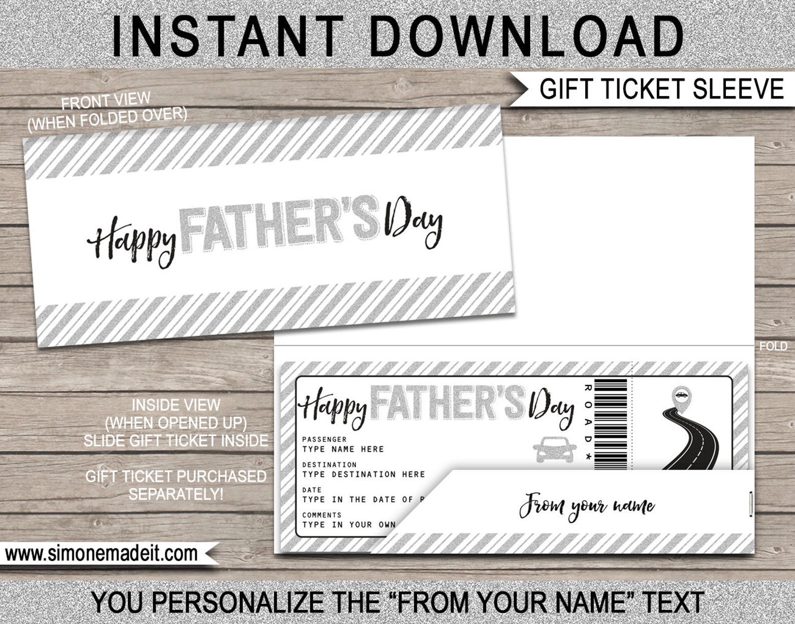 fathers day ticket sleeve printable template fathers etsy