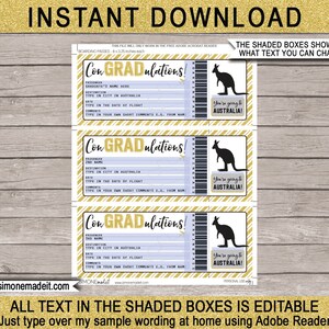 Australia Boarding Pass Graduation Gift Printable Plane Ticket