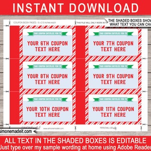 Printable Christmas Coupon Book Template Last Minute Personalized Custom Gift Vouchers Certificate INSTANT DOWNLOAD with EDITABLE text image 3