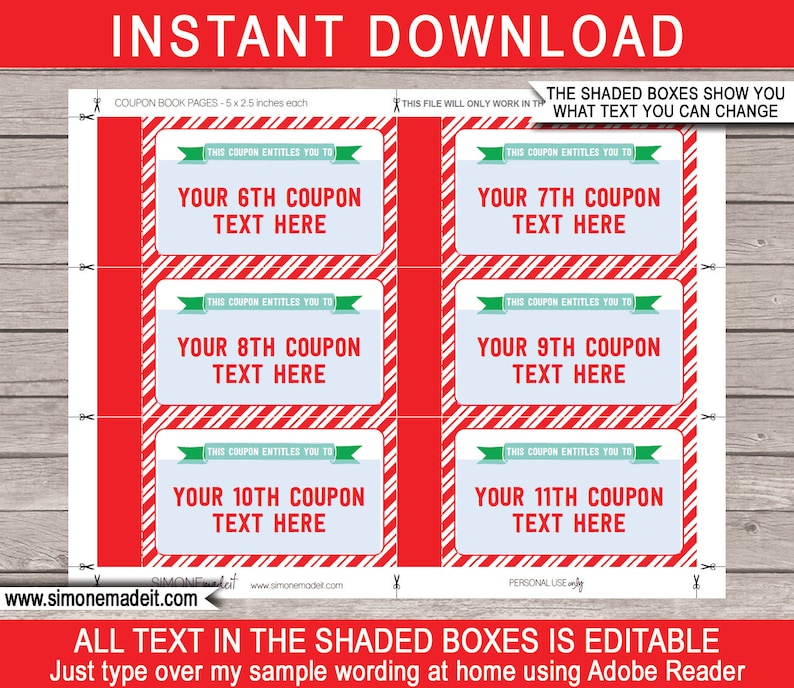 Printable Christmas Coupon Book Template Last Minute Personalized Custom Gift Vouchers Certificate INSTANT DOWNLOAD with EDITABLE text image 3