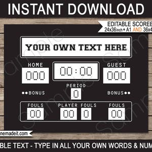 Basketball Party Printable Scoreboard Backdrop Sign - INSTANT DOWNLOAD - EDITABLE text and numbers - 2 sizes - 36x48 (or A0) & 24x36 (or A1)