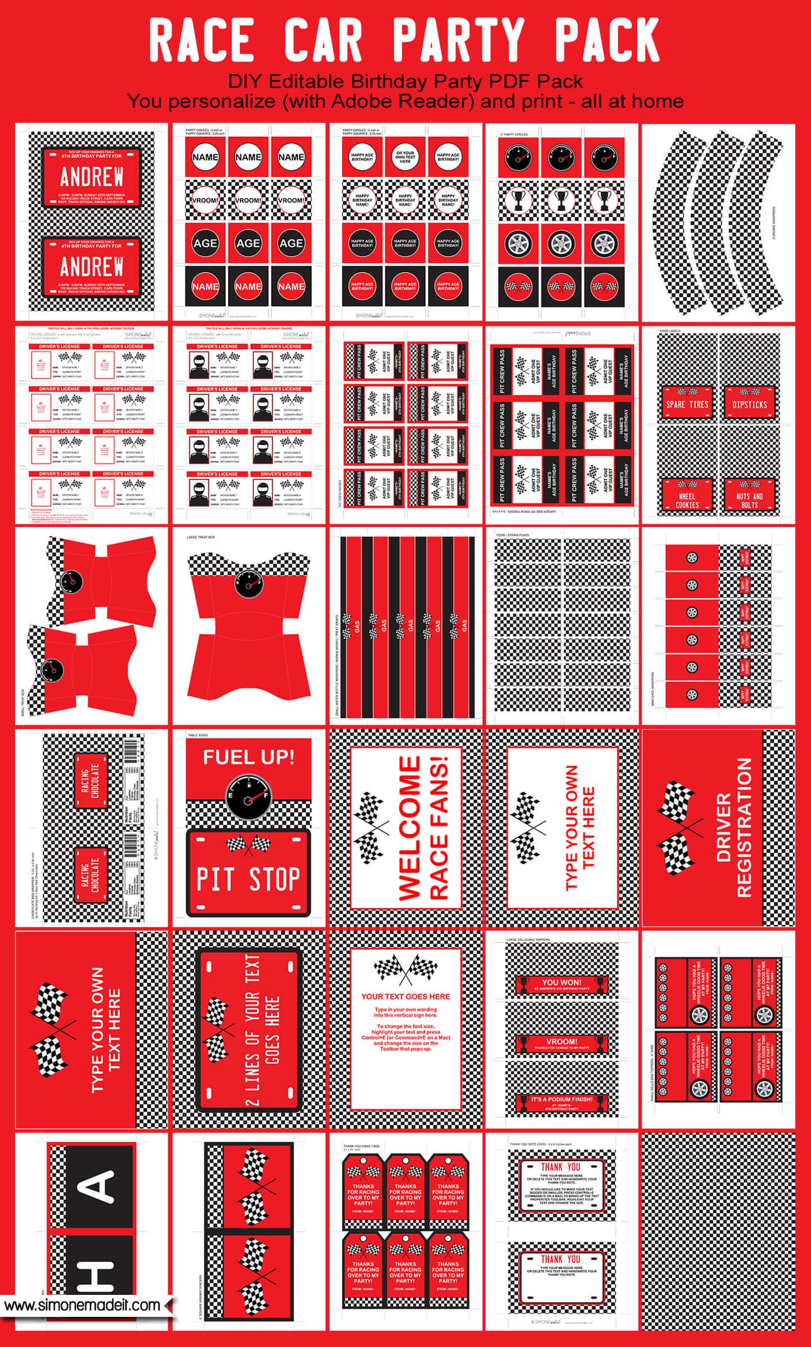 Race Car Party Printable Decorations &amp; Invitation Template - Etsy