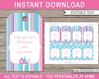 Spa Party Favor Tags: Editable Thank You Tags (Digital Download)