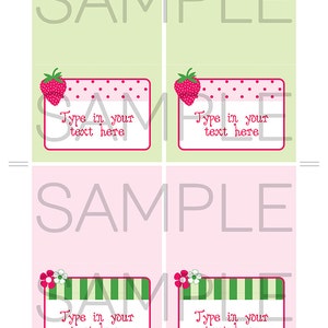 Strawberry Shortcake Food Labels Printable Birthday Party Decorations Buffet Tags INSTANT DOWNLOAD with EDITABLE text image 2