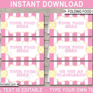 Editable Carnival Food Labels Template - Printable Buffet Tags - Folding Tent Cards - Birthday Party Decorations - TEXT EDITABLE DOWNLOAD