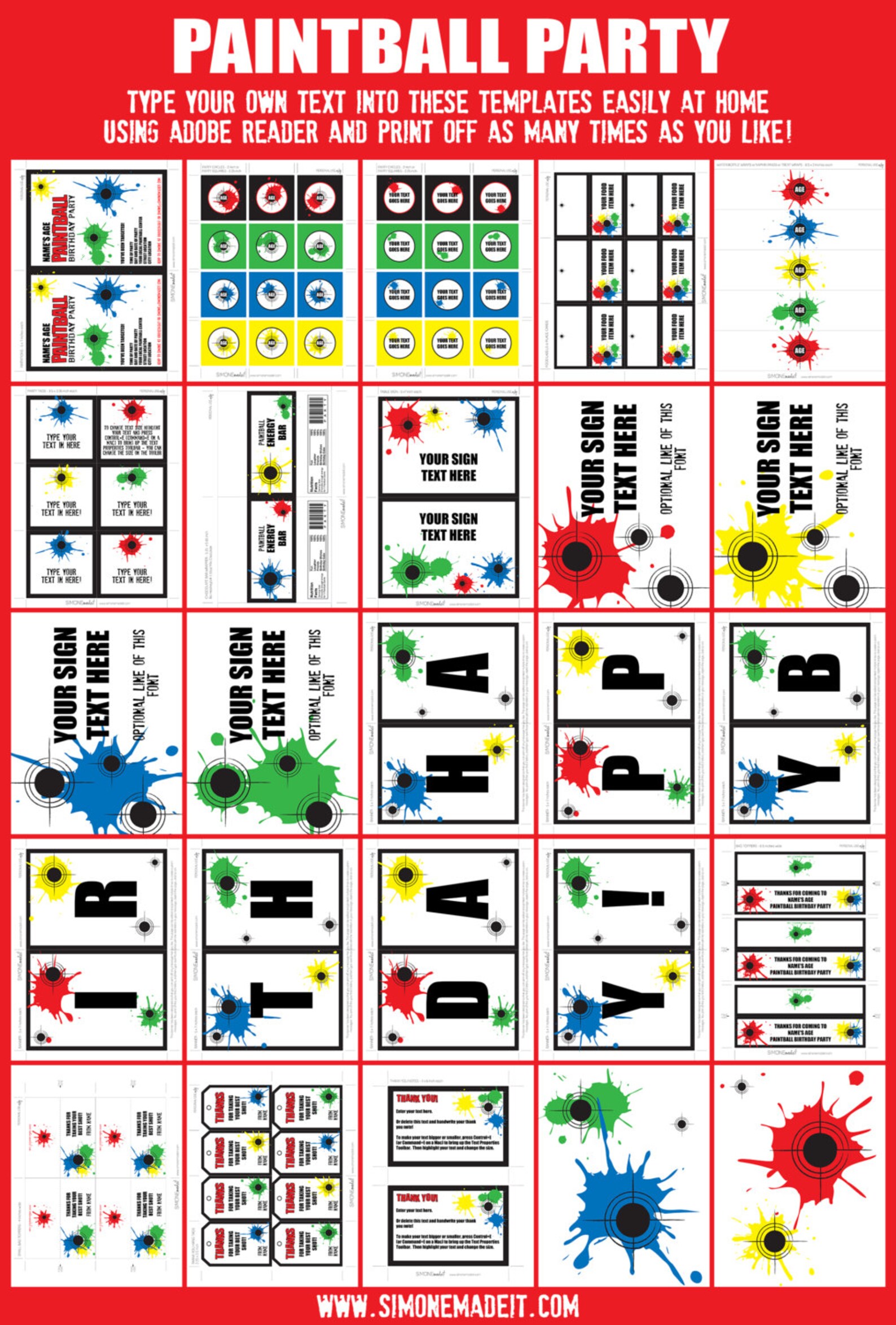 Paintball Party Invitations & Decorations full Printable Etsy