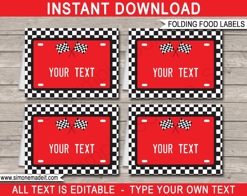 Race Car Food Labels - Birthday Party Decorations - Racing Car Theme Printable Template - INSTANT DOWNLOAD - EDITABLE Text