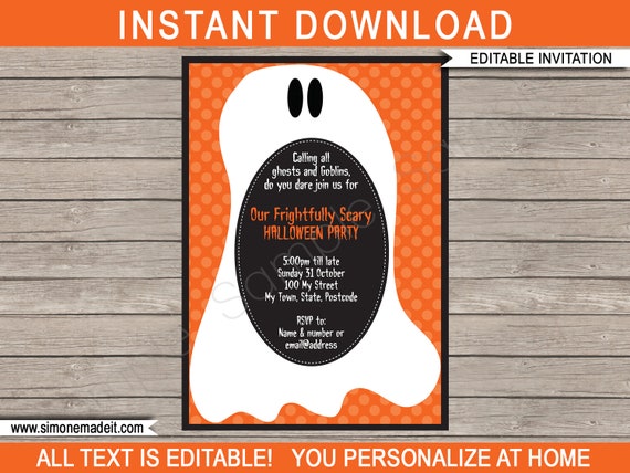 Halloween Invitation Template - Printable Party Invite - Ghost - INSTANT DOWNLOAD with EDITABLE text - you personalize Il_570xn