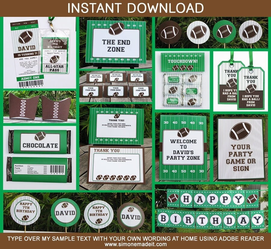 Football Party Template Bundle Invitation Printable Birthday Decoration Pack Package Kit Set Collection EDITABLE TEXT