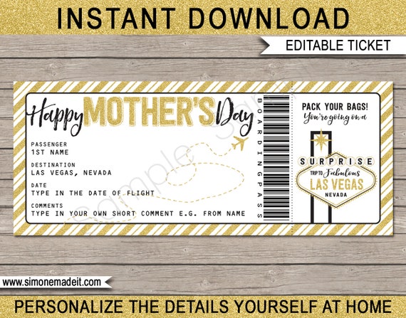 Surprise Trip to Las Vegas Printable Boarding Pass Fake Plane Ticket template for Mother's Day - INSTANT DOWNLOAD with EDITABLE text Il_570xn