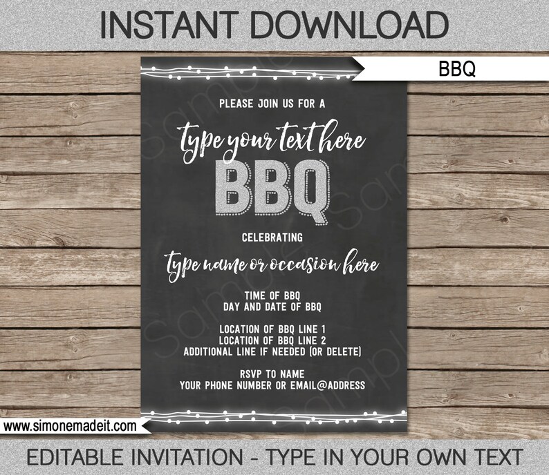 BBQ Invite Template Printable Invitation birthday party backyard housewarming congratulations baby shower INSTANT DOWNLOAD image 1