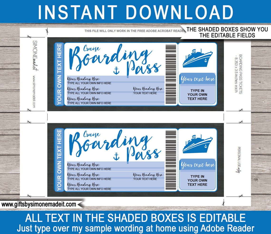 Printable Cruise Ticket Template Boarding Pass Gift Voucher - Etsy