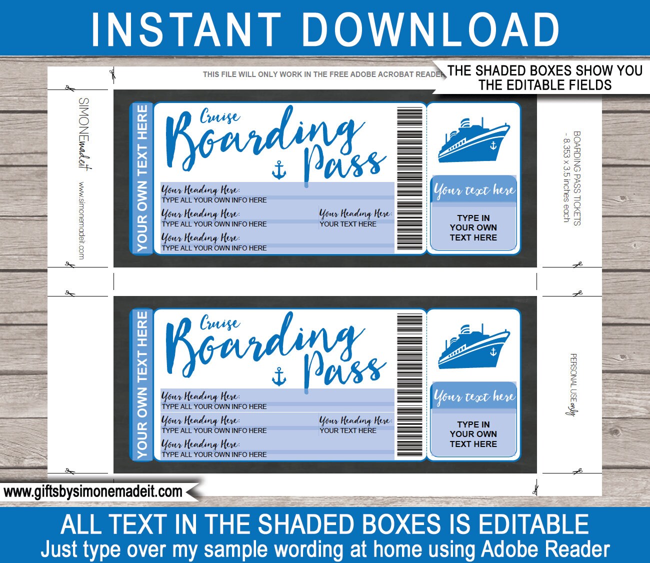 Printable Cruise Ticket Template Boarding Pass Gift Voucher Etsy Canada