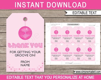 Disco Party Favor Tags: Editable Thank You Template (Digital Download)