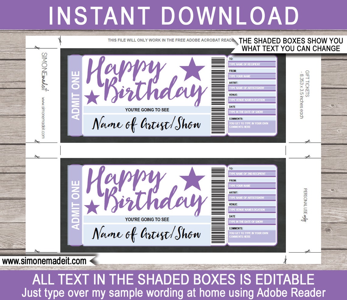 Surprise Show Ticket Birthday Gift Printable Template Etsy