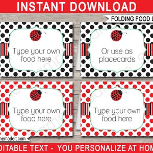 Editable & Printable Ladybug Birthday Party Food Label Decorations template