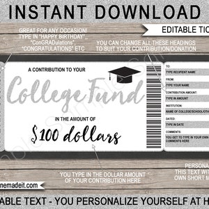 College Fund Cadeaubon Certificaat Afdrukbaar collegegeldsjabloon - 529 College Savings Plan Bijdrage - INSTANT DOWNLOAD - BEWERKBARE tekst