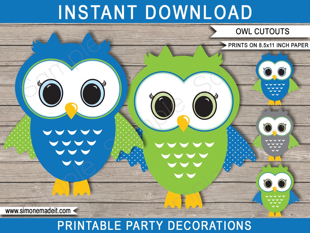 Owl Birthday Party Decoration Templates - Printable Cutouts - Blue Boys ...