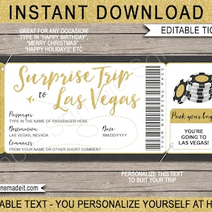 Modèle cadeau imprimable Ticket to Las Vegas Boarding Pass - Révélation surprise du voyage à Las Vegas - Vol avion - TÉLÉCHARGEMENT IMMÉDIAT