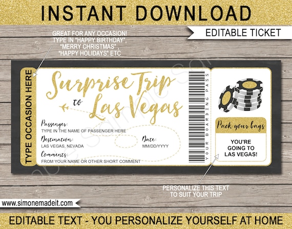 Printable Ticket to Las Vegas Boarding Pass Gift Template - Etsy