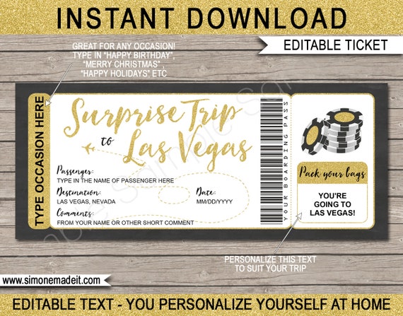 Printable Ticket to Las Vegas Boarding Pass Gift Template - Etsy