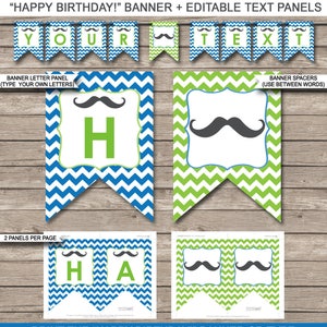 Mustache Party Decorations & Invitation Template Bundle full Package Pack Set Kit Collection INSTANT DOWNLOAD with EDITABLE text image 9