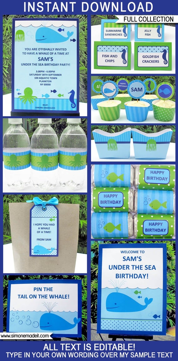 Under the Sea Birthday Party Invitation Decorations Printable Templates - full Ocean Theme Package - INSTANT DOWNLOAD with EDITABLE text Il_570xn