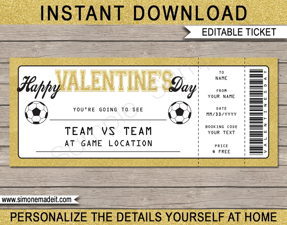 Football / Soccer Ticket Gift Voucher Valentines Day Etsy