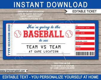 Baseball Game Ticket Printable Gift - Surprise Ticket to a Baseball Game Voucher Certificate - Any Occasion - INSTANT DOWNLOAD - EDITABLE