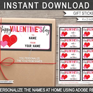 Valentinstag Geschenketiketten Vorlage - Druckbare Aufkleber Tags, Personalisierte Custom, Kinderklasse - INSTANT DOWNLOAD - EDITIERBAR von / nach Namen