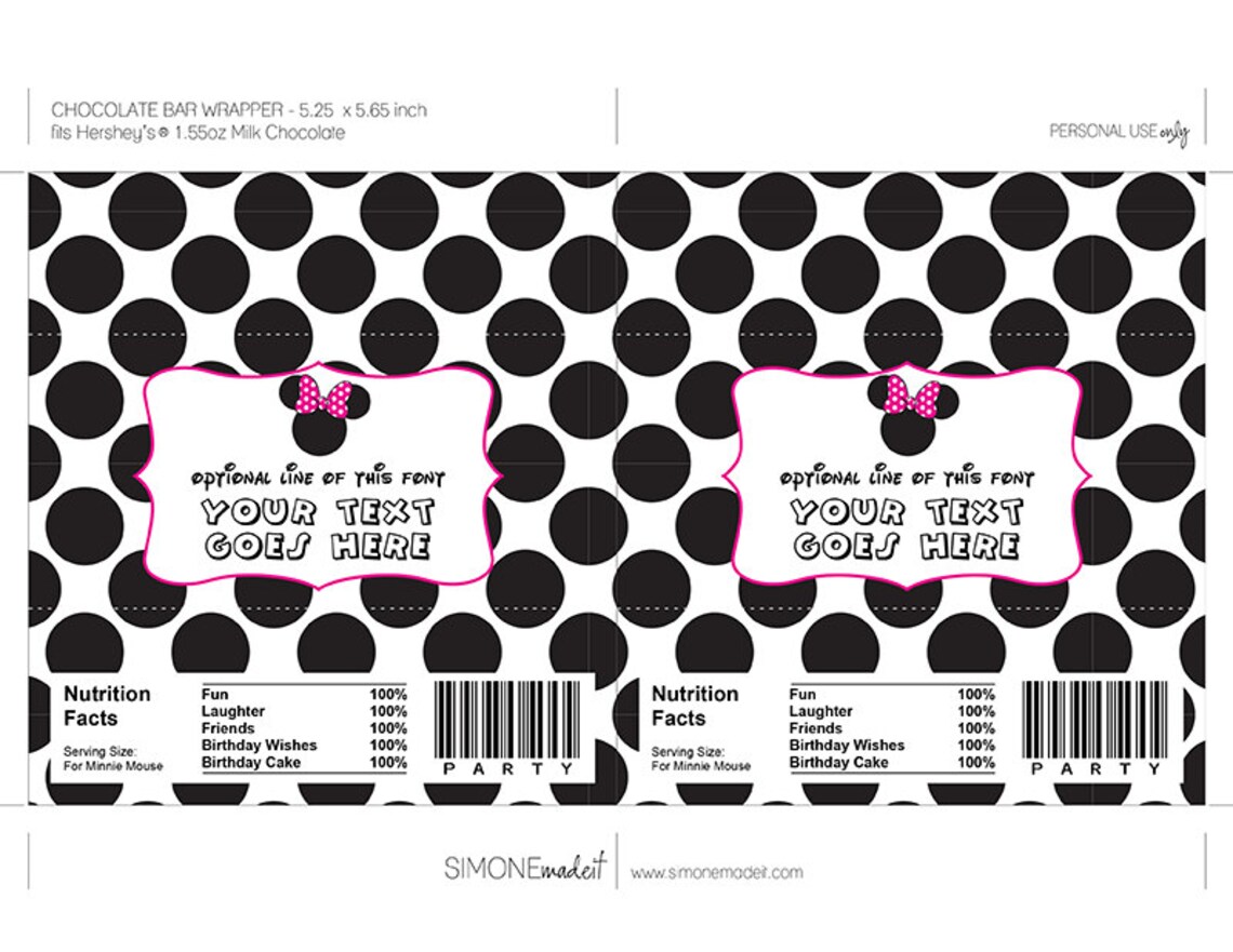 Minnie Mouse Candy Bar Wrappers Template Printable Birthday - Etsy