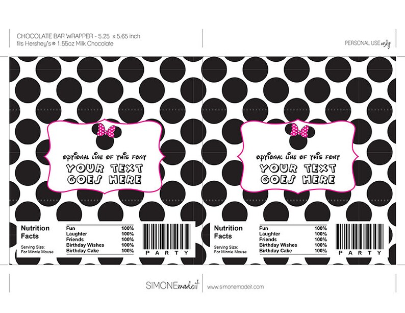 Minnie Mouse Candy Bar Wrappers Template Printable Birthday - Etsy