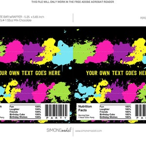 Neon Glow Party Candy Bar Wrappers Party Favors Chocolate Labels INSTANT DOWNLOAD with EDITABLE text you personalize at home image 2